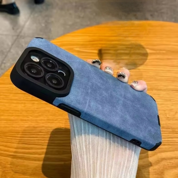 iPhone 14 Matte Leather Silicone Case- Blue - Picture 1 of 1